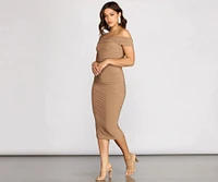 Off Shoulder Ruched Midi Dress