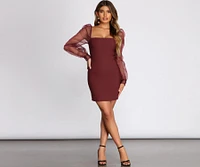 Sheer Organza Puff Sleeve Square Neck Mini Dress