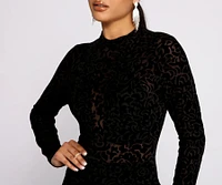 Sultry And Stylish Flocked Mesh Mini Dress
