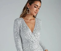 Twinkle Sequin Long Sleeve Wrap Dress