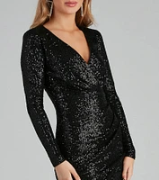 Twinkle Sequin Long Sleeve Wrap Dress