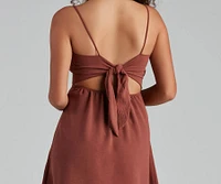 Weekend Vacay Satin Ruched Tie-Back Dress