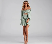 So Sweet Ruffled Cutout Skater Dress