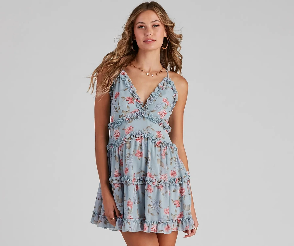 Flirty Floral Chiffon Babydoll Dress
