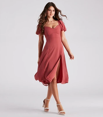 Love Swept Chiffon Slit Midi Dress