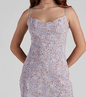 Lovely Floral Cowl Mini Dress