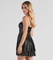 Stop And Stare Sequin Skater Dress