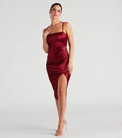 New Classic Satin Slit Midi Dress
