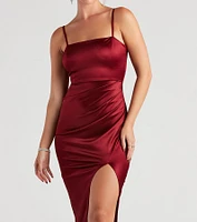 New Classic Satin Slit Midi Dress