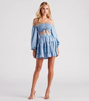 So Sweet Ruffled Cutout Skater Dress