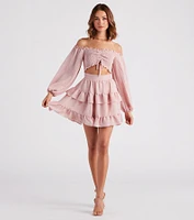 So Sweet Ruffled Cutout Skater Dress