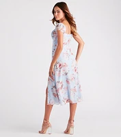 Fresh Breeze Floral Chiffon Midi Dress