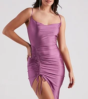 Stunning Fashionista Ruched Satin Midi Dress