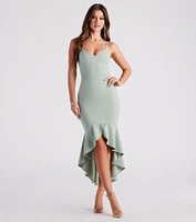 Well-Refined Crepe Ruffled Midi Dress