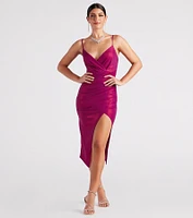 Metallic Glow High Slit Midi Dress