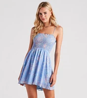 Brunch Date Floral Chiffon Skater Dress