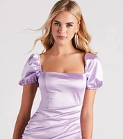 Smitten Over Satin Puff Sleeve Short Dress
