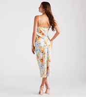 Major Admiration Satin Floral Midi Dress