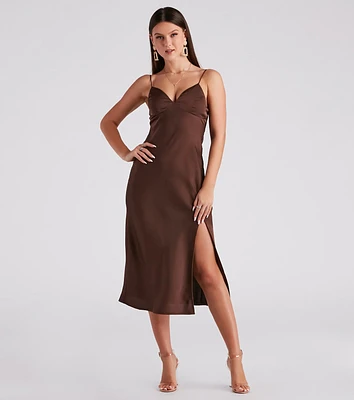 Rendezvous Satin Slip Midi Dress