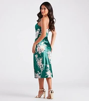 Gorgeous And Chic Floral Satin Midi Dress
