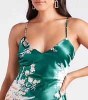 Gorgeous And Chic Floral Satin Midi Dress