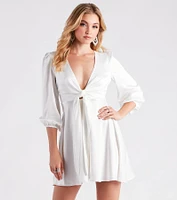 Sleek Satin Tie-Front Mini Dress