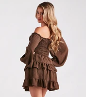 So Sweet Ruffled Cutout Skater Dress