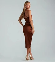 Lady Of The Hour Satin Wrap Midi Dress