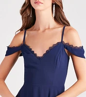 Flow My Way Chiffon Lace Trim Skater Dress