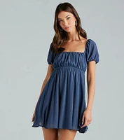 Spring Forward Chiffon Puff Sleeve Skater Dress