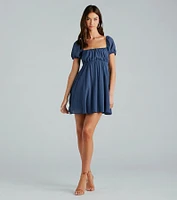 Spring Forward Chiffon Puff Sleeve Skater Dress