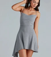 Midnight Mesh Glitter A-Line Party Dress