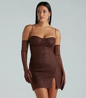 Main Attraction Glitter Mini Dress And Gloves Set