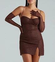 Main Attraction Glitter Mini Dress And Gloves Set