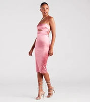 Step Out Glamour Satin Lace-Up Midi Dress