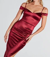 Stunning Arrival Satin Ruched Midi Dress