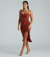Perfect Moment Cowl Neck Ruffle Midi Dress