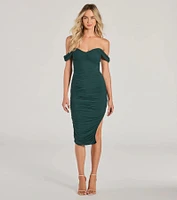 Can't Help It Mesh Off-The-Shoulder Midi Dress