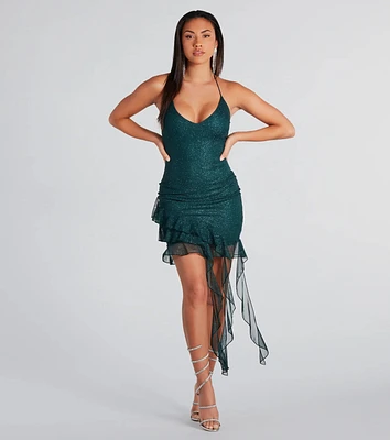 She's Glitzy Glitter Ruffled Mini Dress