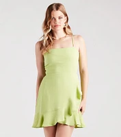 Divine Darling Square Neck Ruffle Mini Dress