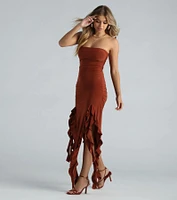 Moments Like This Strapless Ruffled Midi Dress