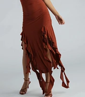Moments Like This Strapless Ruffled Midi Dress