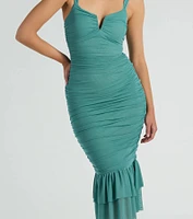 Turn On The Charm Ruffled Mesh Midi Dress
