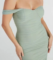 Chic Invite Off-The-Shoulder Mesh Midi Dress