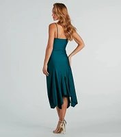 Refined Chic Cowl Ruffled Midi Dress