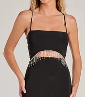 Oh-So-Glam Rhinestone Fringe Cutout Midi Dress