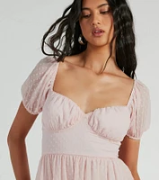 Whimsical Appeal Puff Sleeve Chiffon Skater Dress