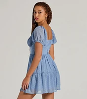 Whimsical Appeal Puff Sleeve Chiffon Skater Dress