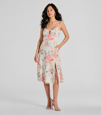 Floral Energy Sleeveless A-Line Chiffon Midi Dress