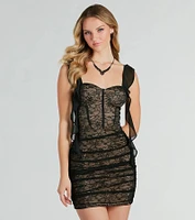 Gorgeous Vibe Ruffled Lace Corset Mini Dress